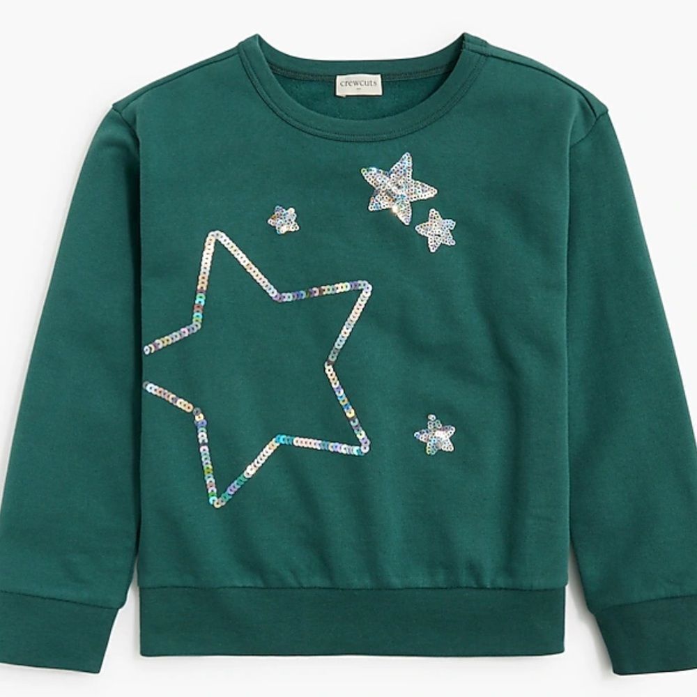 Crewcuts Green Girls' sequin star sweatshirt size Xlarge 12-14